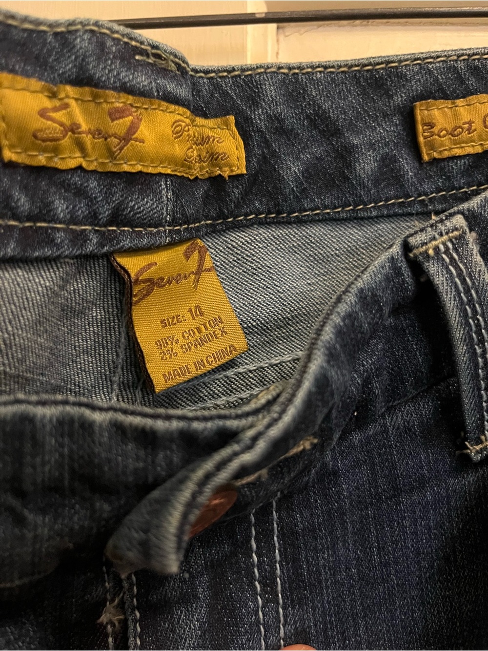 Seven7 Women's Dark Wash Jeans with Pink and Cream Pocket Stitching - Picture 3 of 4